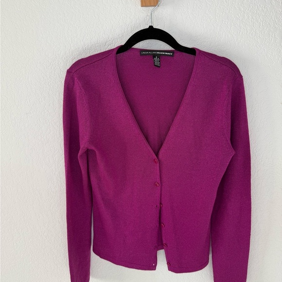 Linda Allard Ellen Tracy Sweaters - Vintage Linda Allard Ellen Tracy shimmer magenta cardigan